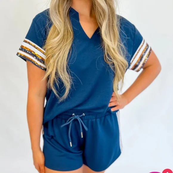 Mary Square Lauren Navy and Orange Casual Set - Picture 3 of 5